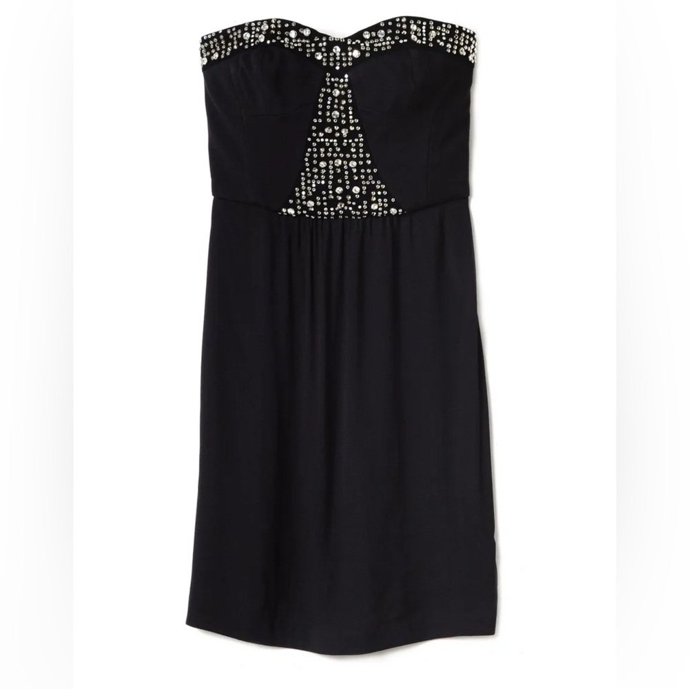 Rebecca Taylor Black Embellished Ruched Strapless Dress